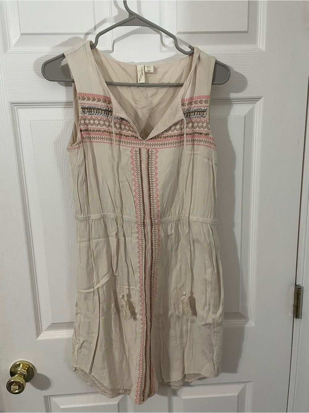 kenzie Cream Sleeveless Mini Dress with Pink Embroidery